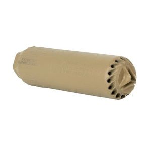 HUXWRX FLOW 556 Ti 5.56 NATO Suppressor has an FDE Cerakote finish